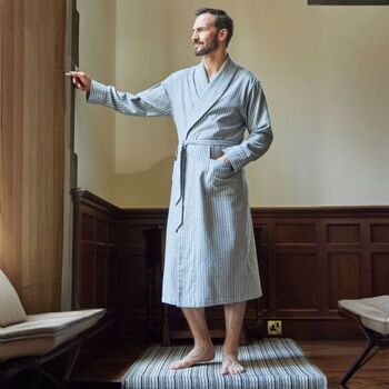 Men's 'Chalk' Stripe Brushed Cotton Robe, 2 of 5