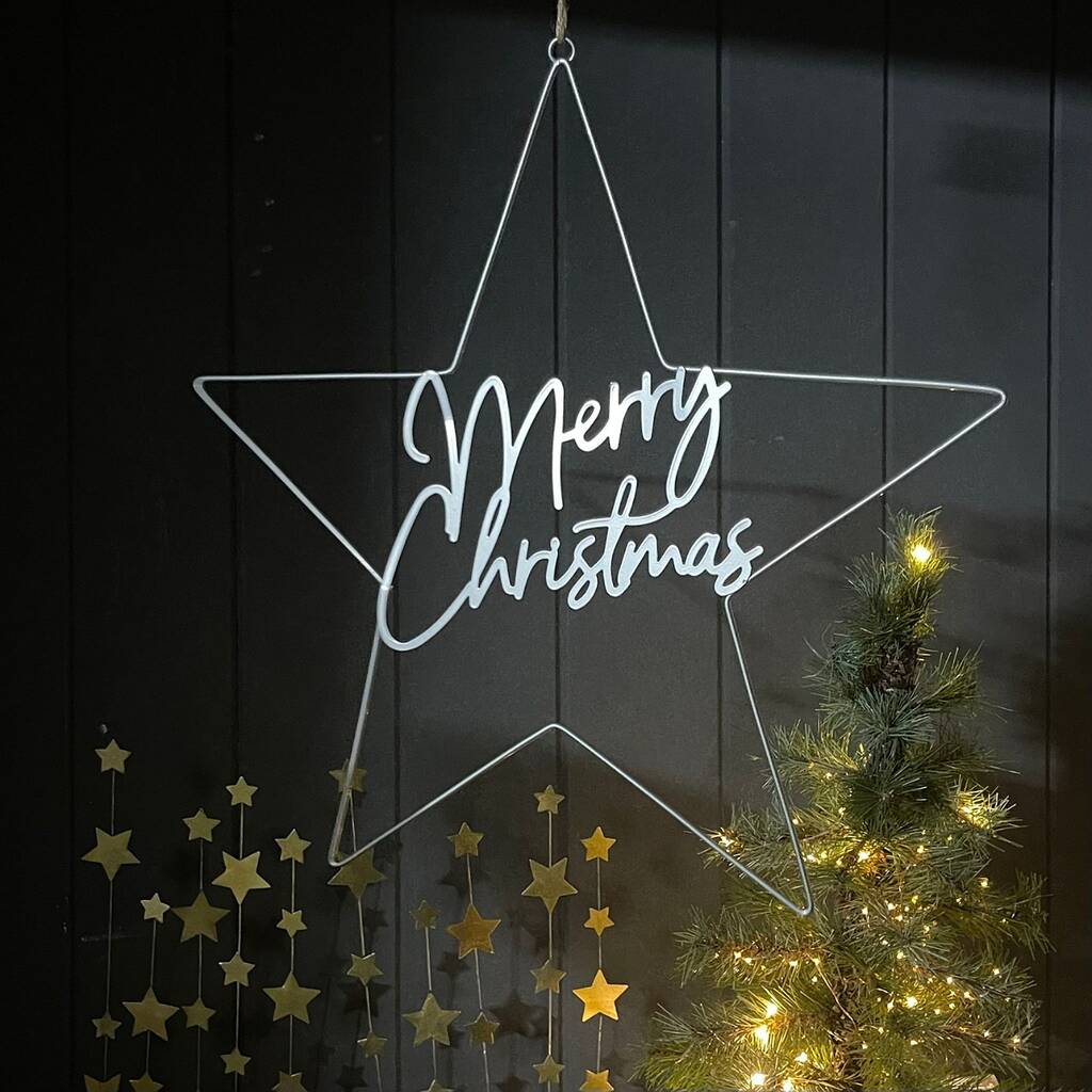 'Merry Christmas' Silver Star Hanging Decoration