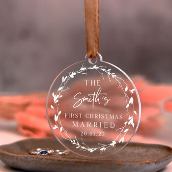 First Christmas Married Bauble Personalised Couple Gift, 6 of 10