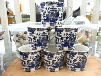 Set Of Six Palace Mugs In Blue Willow Design, 9 of 9