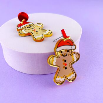 Gingerbread Man Christmas Earrings, 6 of 6
