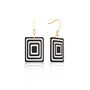 Black And White Geometric Rectangle Earrings • Gold Plated Sterling Silver Hooks, thumbnail 6 of 9