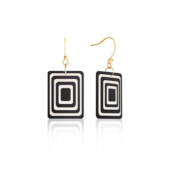 Black And White Geometric Rectangle Earrings • Gold Plated Sterling Silver Hooks, 6 of 9