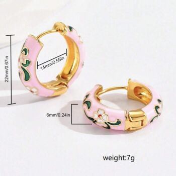 Pink Cloisonné Flower Hoop Earrings, 4 of 4