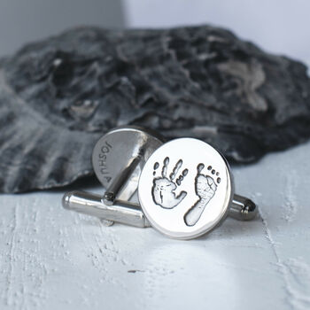 Silver Handprint And Footprint Disc Cufflinks For Dad, 3 of 6