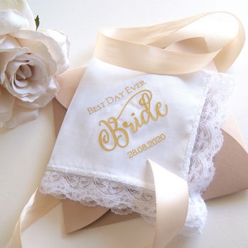 Brides Wedding Gift Keepsake Handkerchief Best Day Ever, 2 of 6