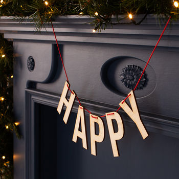 Festive Wooden 'Happy' Christmas Bunting, 4 of 7