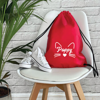 Kids Personalised Cat Drawstring Bag, 6 of 7