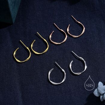 Twisted Strip Mobius Band Large Semi Hoop Stud Earrings In Sterling Silver, 9 of 12