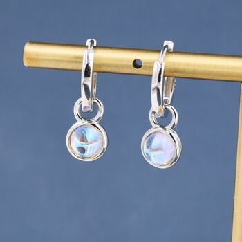 Dangle Moonstone Huggie Hoop In Sterling Silver, 7 of 12