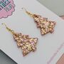Caramel Swirl / Gold And Pink Glitter Christmas Tree Earrings, thumbnail 2 of 10