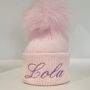 Embroidered Pink Single Pom Pom Knitted Baby Hat, thumbnail 1 of 6