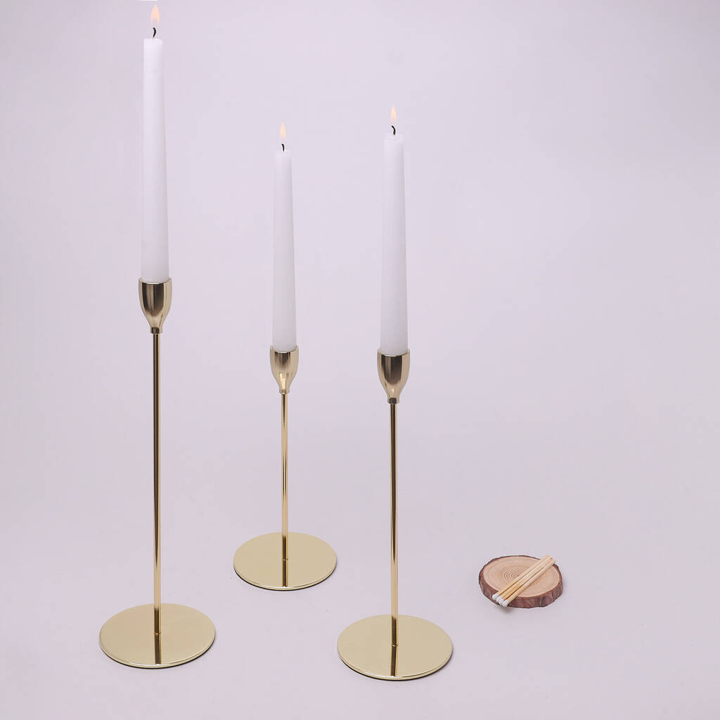 G Decor Aldwin Set Of Three Gold Brass Candle Holders, 1 of 5