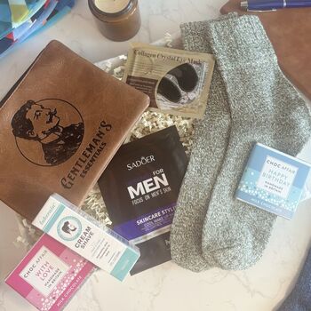 Father’s Day Gift Box For Him Men’s Pamper Set With Wash Bag, Cosy Socks And Skincare, 6 of 8