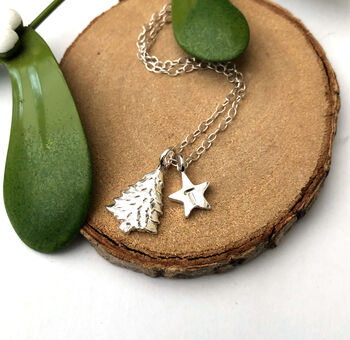 Personalised Sterling Silver Christmas Tree And Initial Star Necklace, 9 of 12