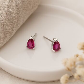 Sterling Silver Ruby Teardrop Stud Earrings – 6mm, 4 of 6