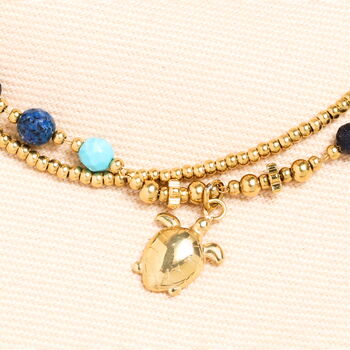 Semi Precious Beaded Blue Turtle Anklet In Gold, 2 of 2