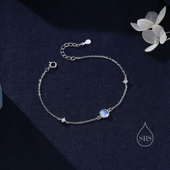 Delicate Moonstone And Cz Bracelet In Sterling Silver, 4 of 11