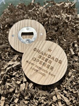 Personsalised Wooden Oak Beer Opener Fridge Magnet Gift, 3 of 5