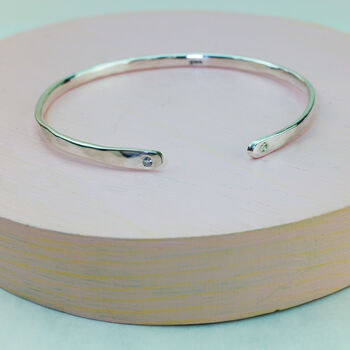Sterling Silver Slender Torque Bangle With White Sapphires, 4 of 5