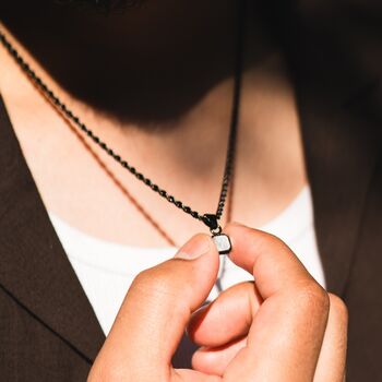 Black Gemstone Necklace White Pearl Gem Pendant Necklace For Men, 3 of 10