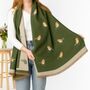 Khaki Green Robin Sketch Blanket Scarf, thumbnail 1 of 5