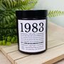 Personalised 40th 1983 Timeline Birthday Amber Candle, thumbnail 1 of 5