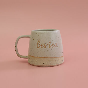 Bes Tea Handmade Ceramic Mug, White Or Pink Bestie Gift, 5 of 9