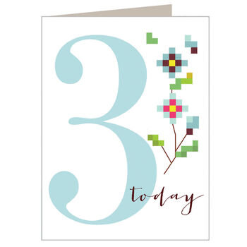 Mini Cross Stitch 3rd Birthday Card, 2 of 5