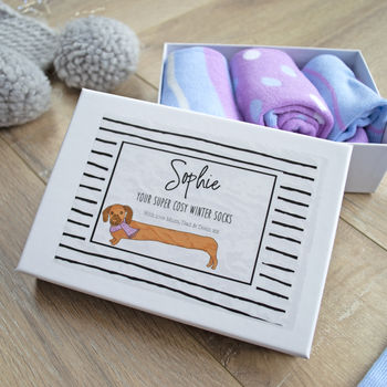 Personalised Women's Sausage Dog Sock Box, 3 of 3