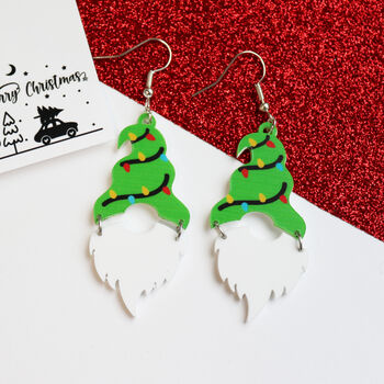 Christmas Tree Hat Gnome Gonk Earrings, 6 of 8