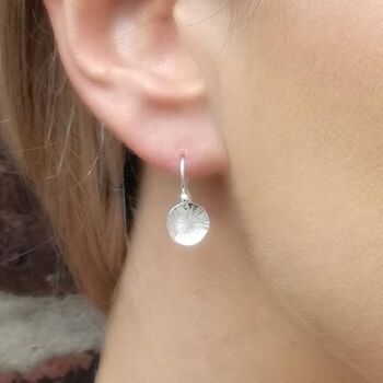 Silver Hammered Disc Drop Earrings, 2 of 10