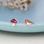 Mismatched Robin Bird And Mushroom Stud Earrings In Sterling Silver, thumbnail 1 of 12