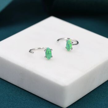 Mint Green Opal Marquise Huggie Hoop Earrings, 4 of 12