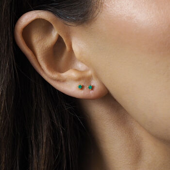 May Emerald Cz Birthstone Gold Stud Earrings, 2 of 5