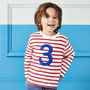 Red + White Breton Striped Number/Age T Shirt, thumbnail 3 of 8