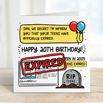 20th Birthday Card Teens Expired For Son/Brother/Boys/Him, 2 of 3