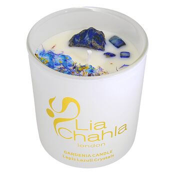 Gardenia Scented Candle Infused With Lapis Lazuli Crystals, 9 of 10
