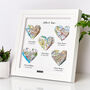 Four Personalised Heart Maps Framed Print, thumbnail 3 of 9