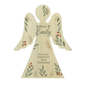 Personalised Christmas Foliage Wooden Angel Ornament, 5 of 5
