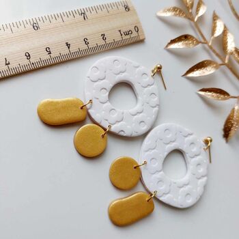 Large White Dangle Earrings, Polymer Clay Earrings, 2 of 3