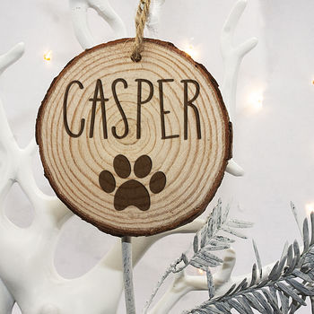 Engraved Dog Paw Christmas Tree Decoration, 2 of 3