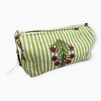 Green Stripe Block Print Cotton Small Make Up Bag, 4 of 4