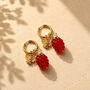 Raspberry And Bee Charm Hoop Earrings, thumbnail 2 of 2