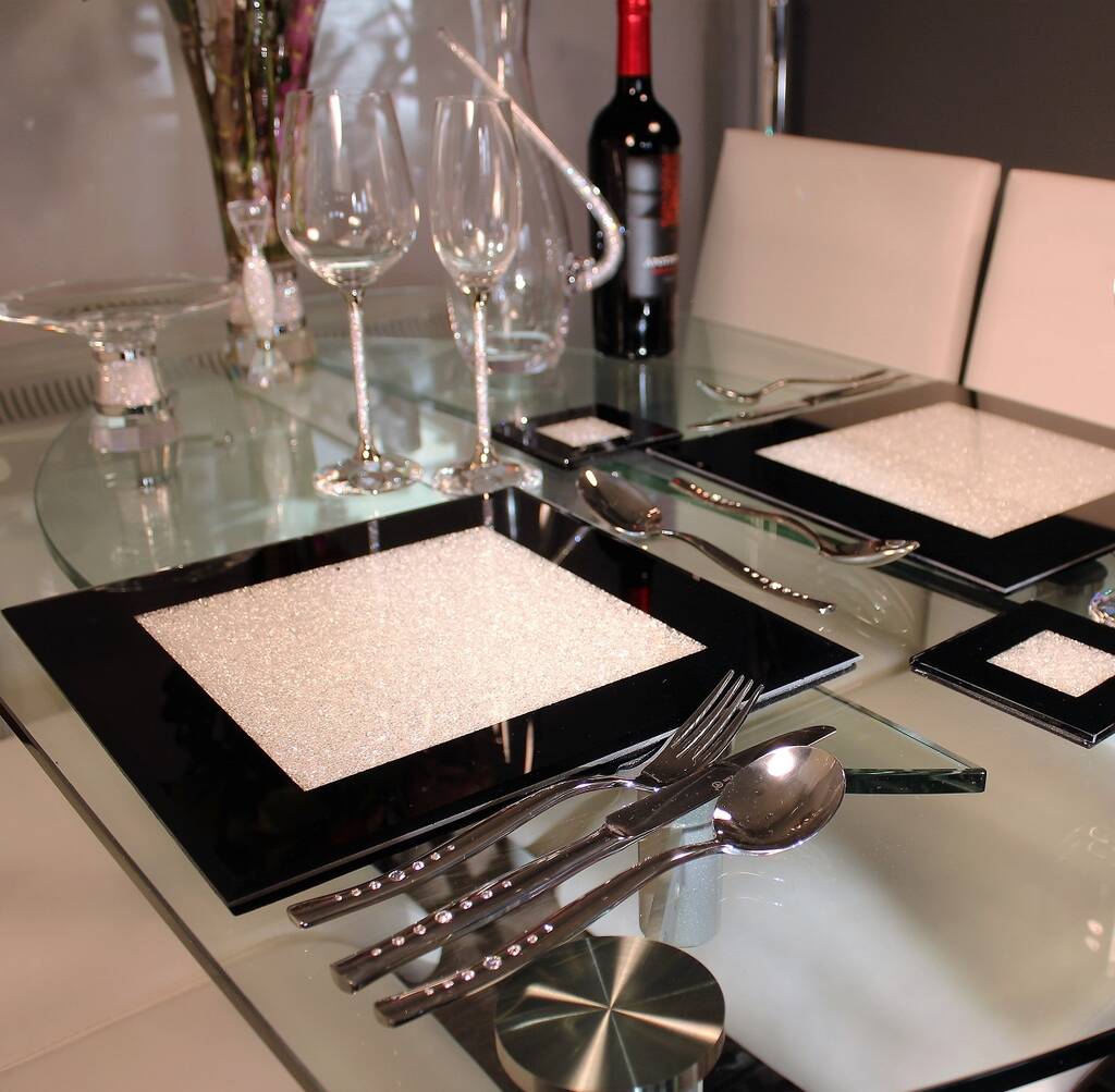 Set Of Black Placemats With Swarovski Crystals, 1 of 2