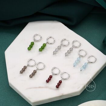 Sterling Silver Genuine Garnet Stone Trio Huggie Hoop Earrings, 5 of 10