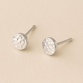 Sterling Silver Hammered Circle Stud Earrings, 4 of 5