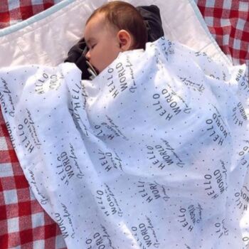 Muslin Swaddle Baby Blanket Hello World Newborn Gift, 9 of 12