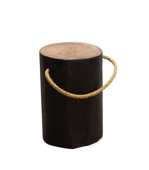Natural Teak Round Black Stool Side Table With Rope, 4 of 4
