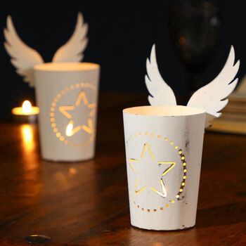 Set Of Two Angel Wings White Tealight Holders, 4 of 9